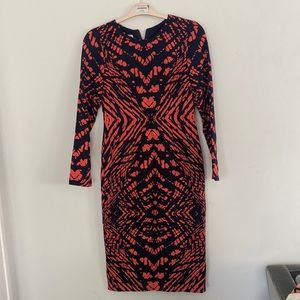 Maggy London Midi Dress Abstract Navy Pink